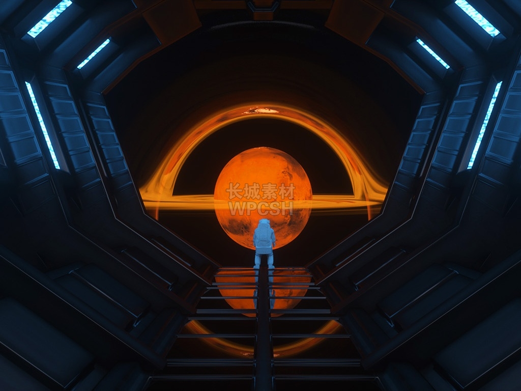 黄蓝科幻星球太空舱C4D场景