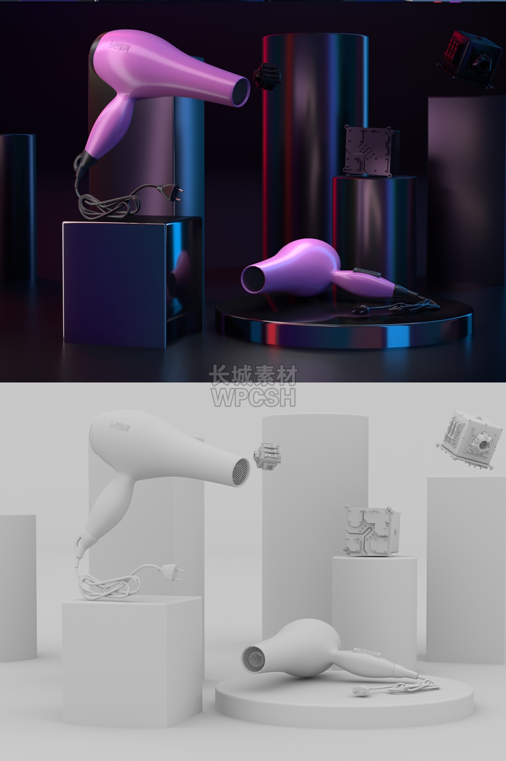 好看的红色和蓝色色调手表场景cr渲染c4d模型